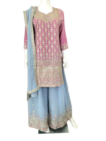Dusty Rose and Powder Blue sharara set