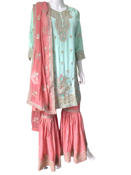 Frosty mint green and coral blush