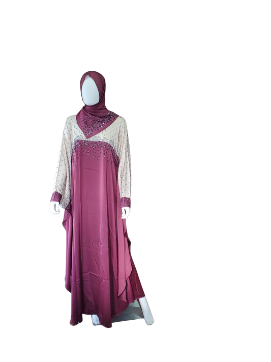 Deep Rose and Soft Beige Abaya