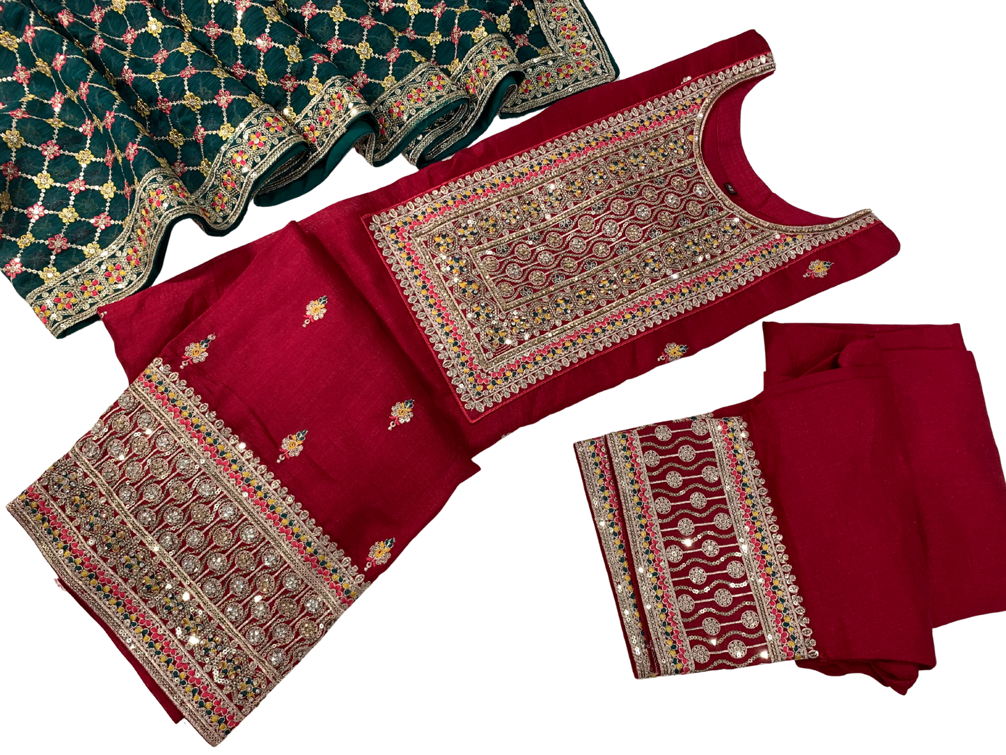 Deep Red and Dark Green